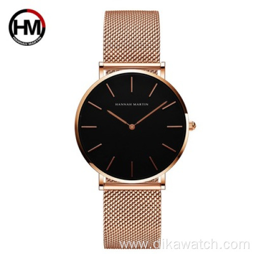 Women Watch Japan Quartz Movement Simple Waterproof Rose Gold Stainless Steel Mesh Hannah Martin 36 Ladies watches